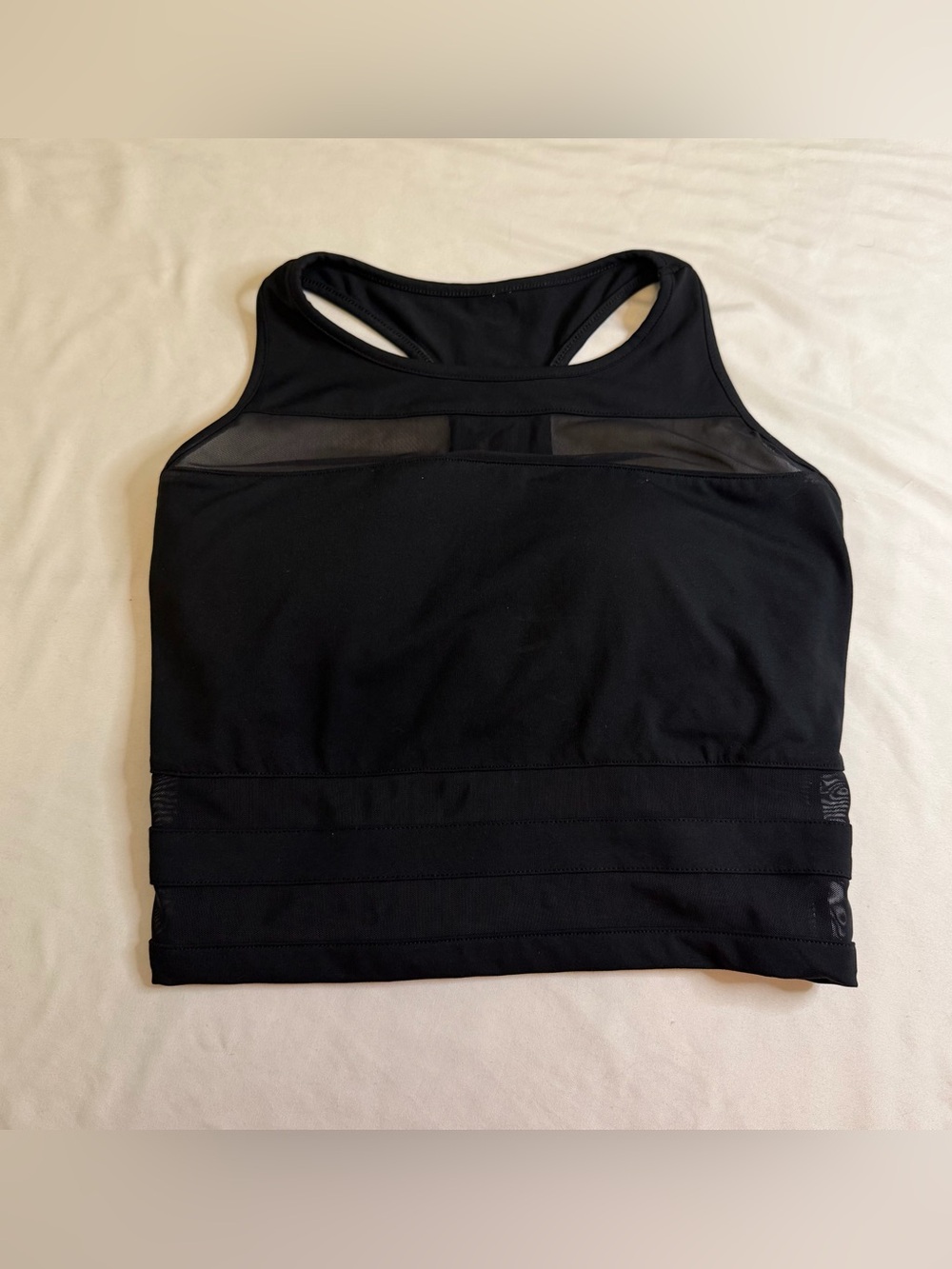 Fabletics Black Mesh Panel Longline Racerback Sports Bra Women’s Approx Medium